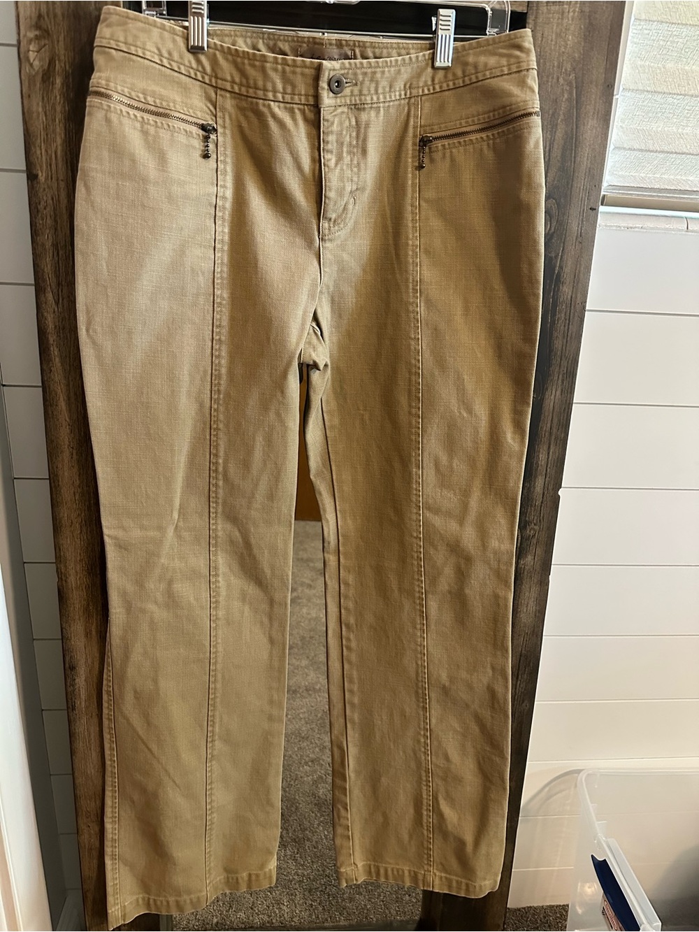 I.e. Relaxed Womens 10 Tan Khaki Straight Leg Pants Zip Pocket Stretch